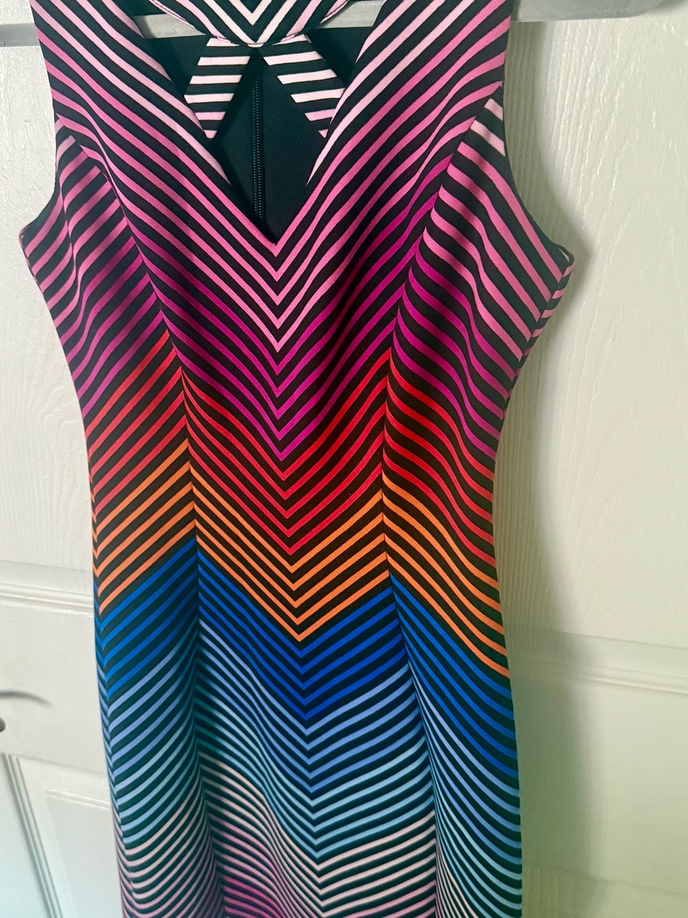 Vibrant Stripe Criss-Cross V-Neck Sleeveless Dress - Rainbow